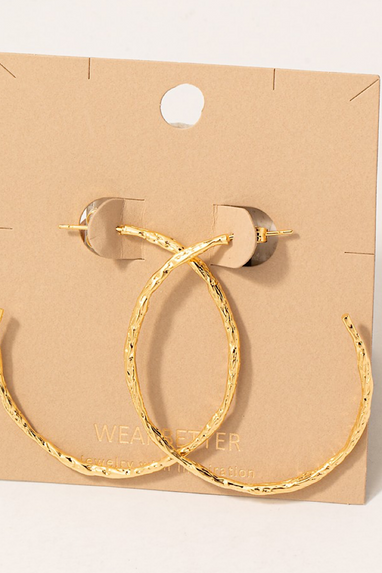 Textured Large Hoop Earrings Gold