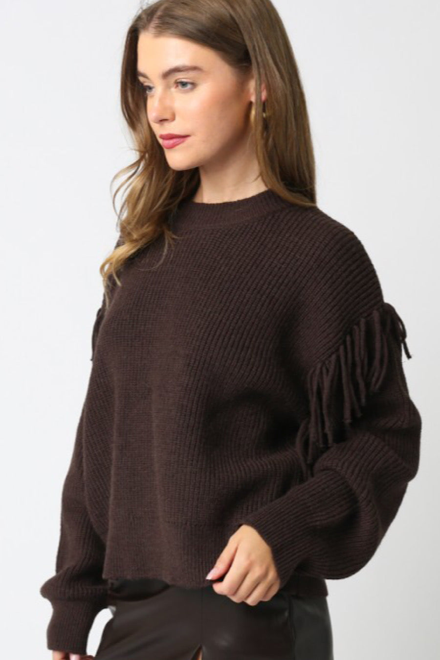 Wild West Fringe Sweater in Dk Brown