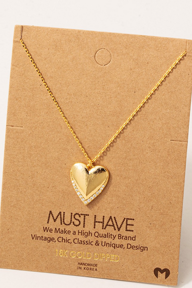 CZ Pave Edge Heart Pendant Necklace Rose Gold & Gold