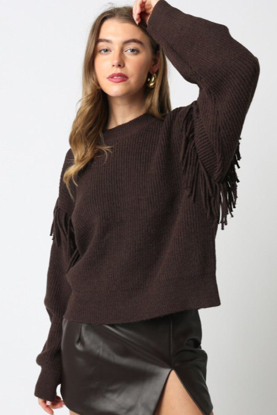 Wild West Fringe Sweater in Dk Brown