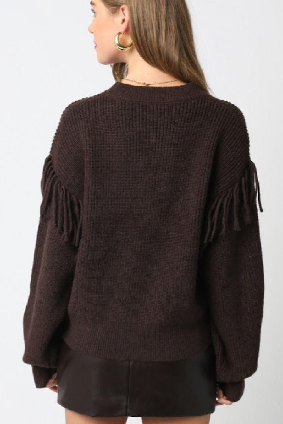 Wild West Fringe Sweater in Dk Brown