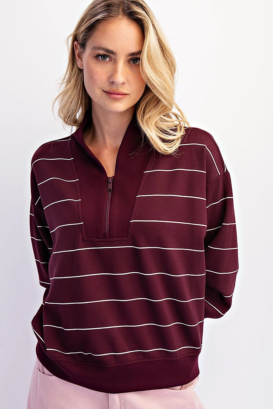 Cherry Woods Striped Scuba Sweatshir Top