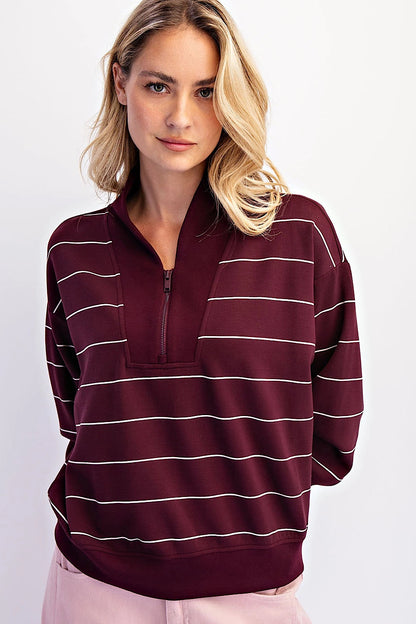 Cherry Woods Striped Scuba Sweatshir Top