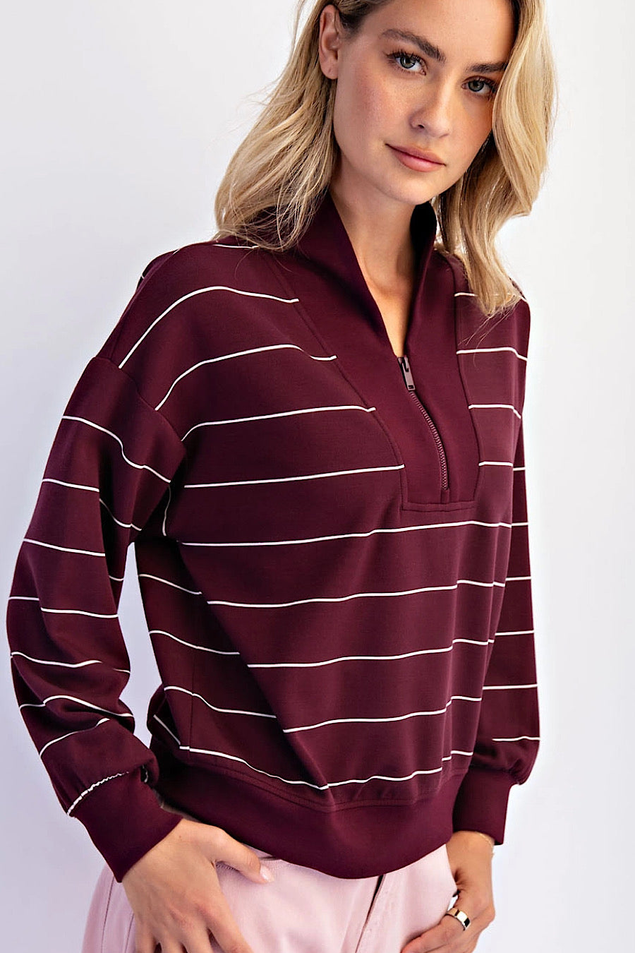 Cherry Woods Striped Scuba Sweatshir Top