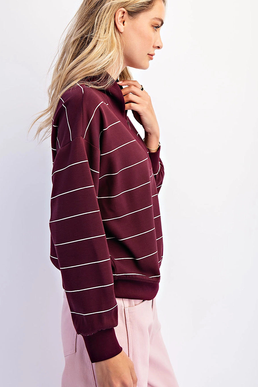 Cherry Woods Striped Scuba Sweatshir Top