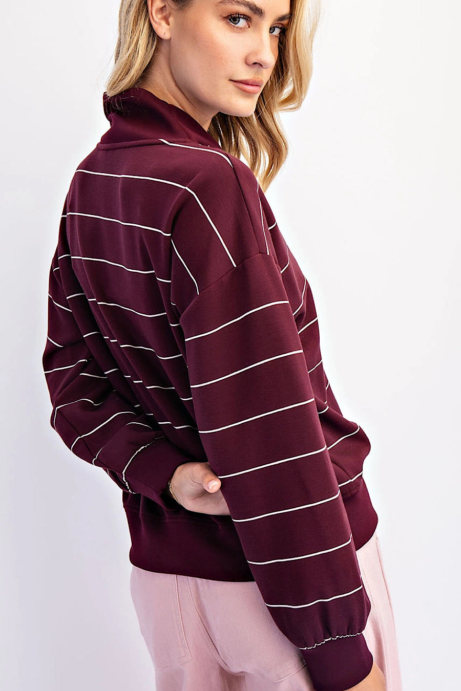 Cherry Woods Striped Scuba Sweatshir Top