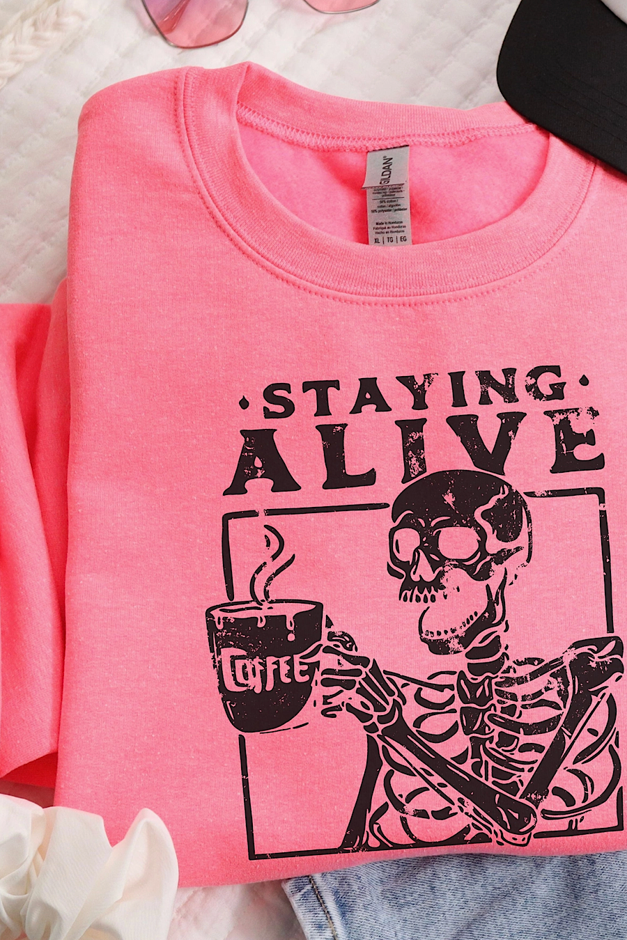 Staying Alive Skeleton Coffee Sweatshirt