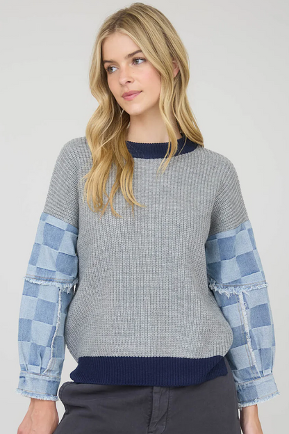 Nirvana Checkered Denim Sleeve Sweater