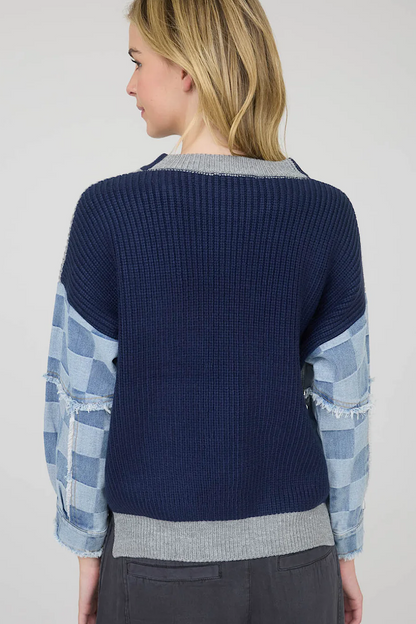 Nirvana Checkered Denim Sleeve Sweater