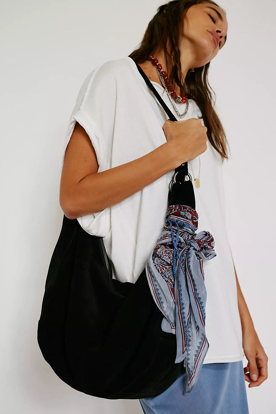 Free People Roma Suede Hobo Bag Black