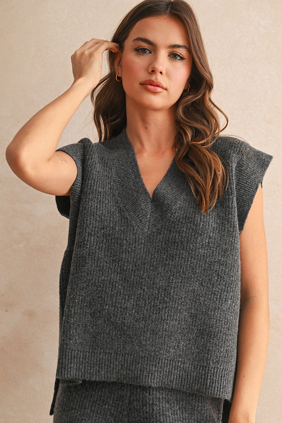 The Diane Knit V-Neck Sweater Vest or Top Charcoal