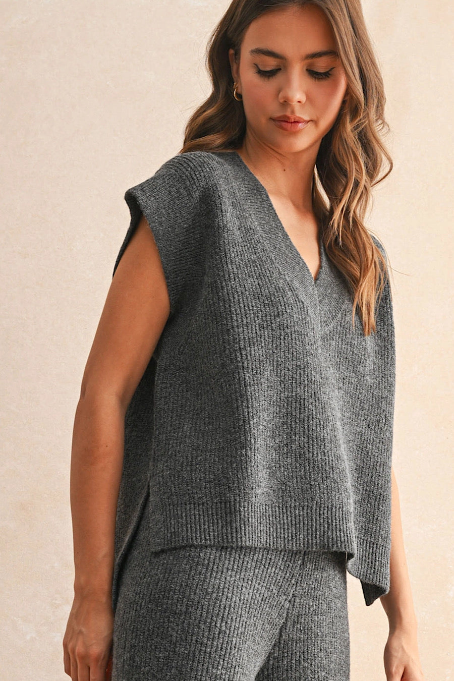 The Diane Knit V-Neck Sweater Vest or Top Charcoal