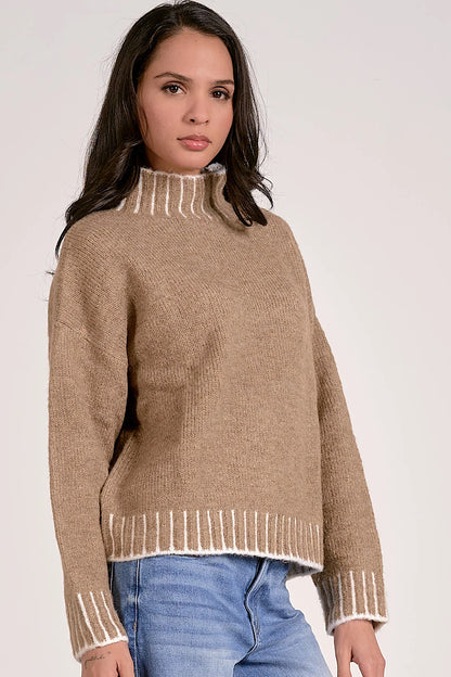 Valma Stitch Pullover Hi-Neck Sweater Tan
