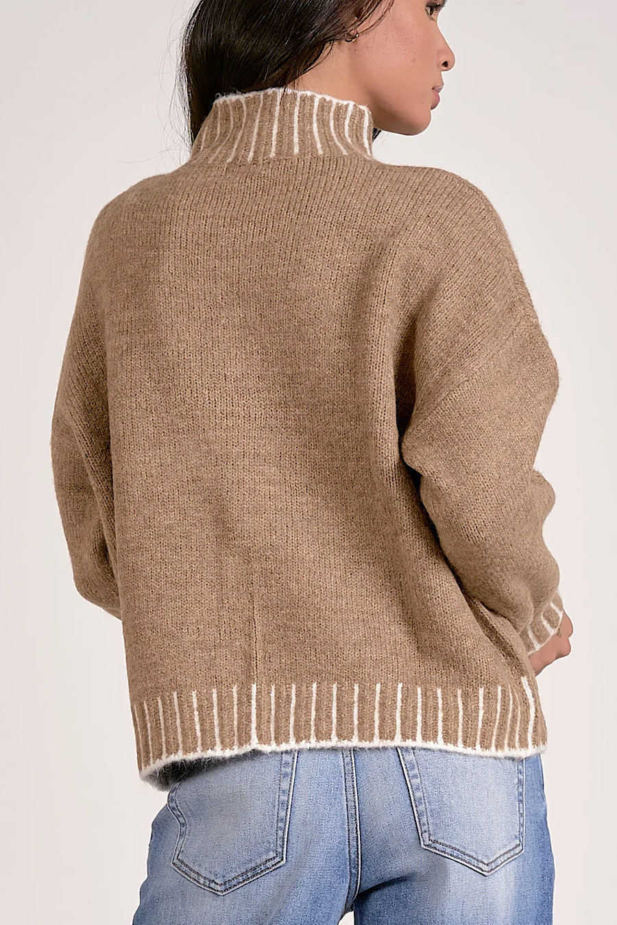 Valma Stitch Pullover Hi-Neck Sweater Tan