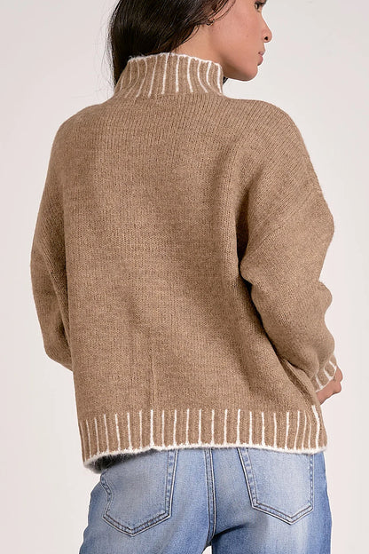 Valma Stitch Pullover Hi-Neck Sweater Tan