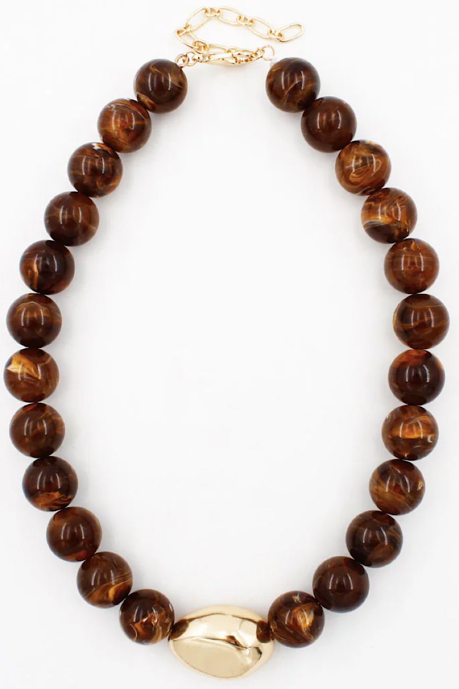 Jasper Brown &amp; Gold Beaded Necklace