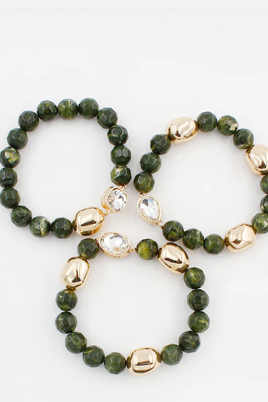 Beaded & Crystal Bracelet Set in Green or Black