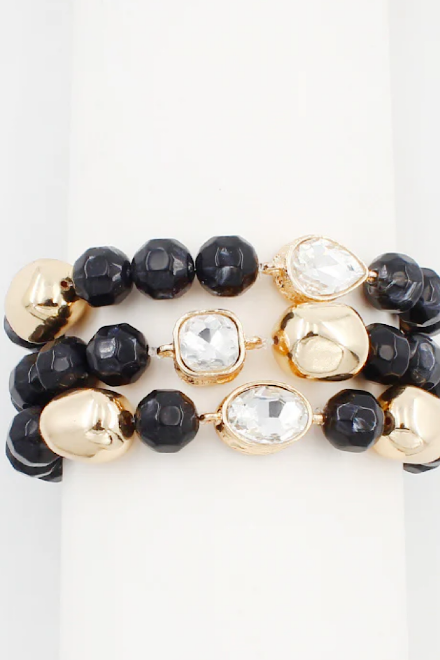 Beaded & Crystal Bracelet Set in Green or Black