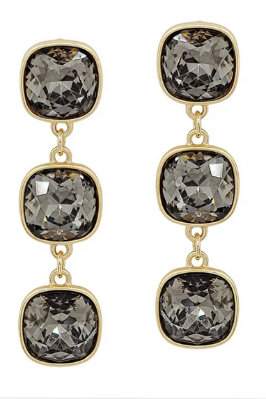 Rhinestone Triple Drop Earrings in Black or Clear