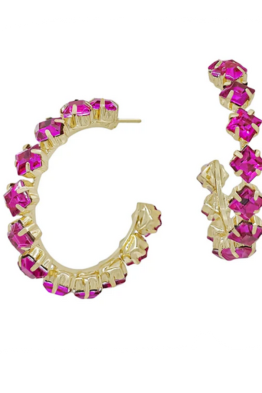 Crystal Hoop Earrings in Green or Pink