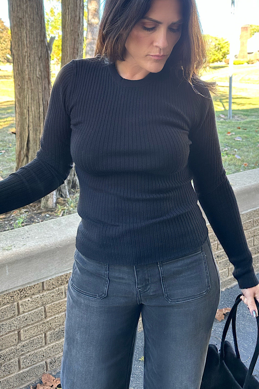 Midnight Chill Ribbed Knit Top Black