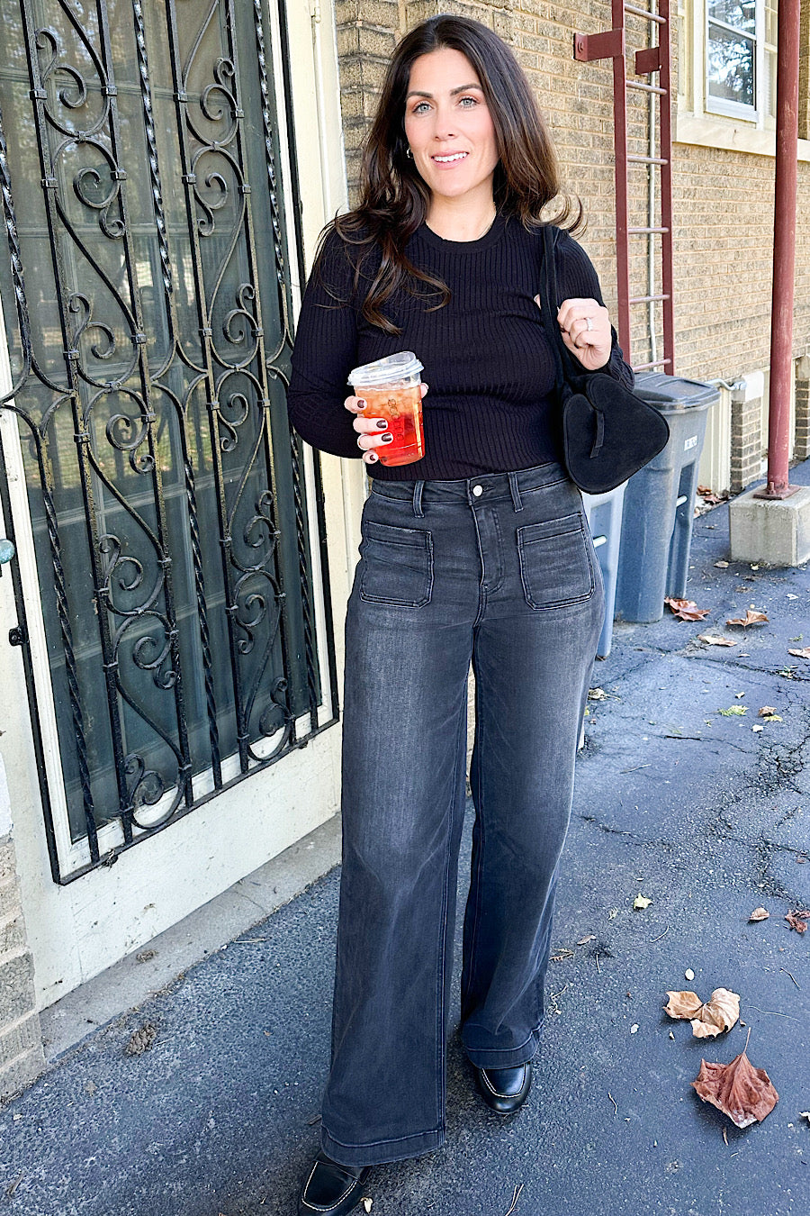 Midnight Chill Ribbed Knit Top Black
