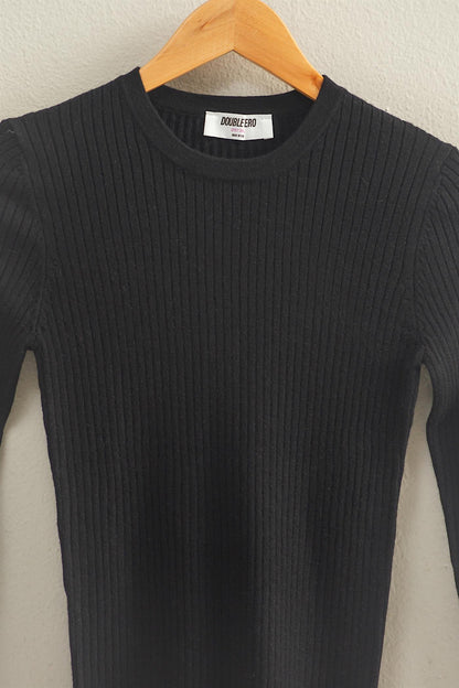 Midnight Chill Ribbed Knit Top Black