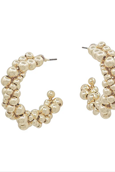 Beaded Twist Cluster Hoop Earrings in Gold or Silver