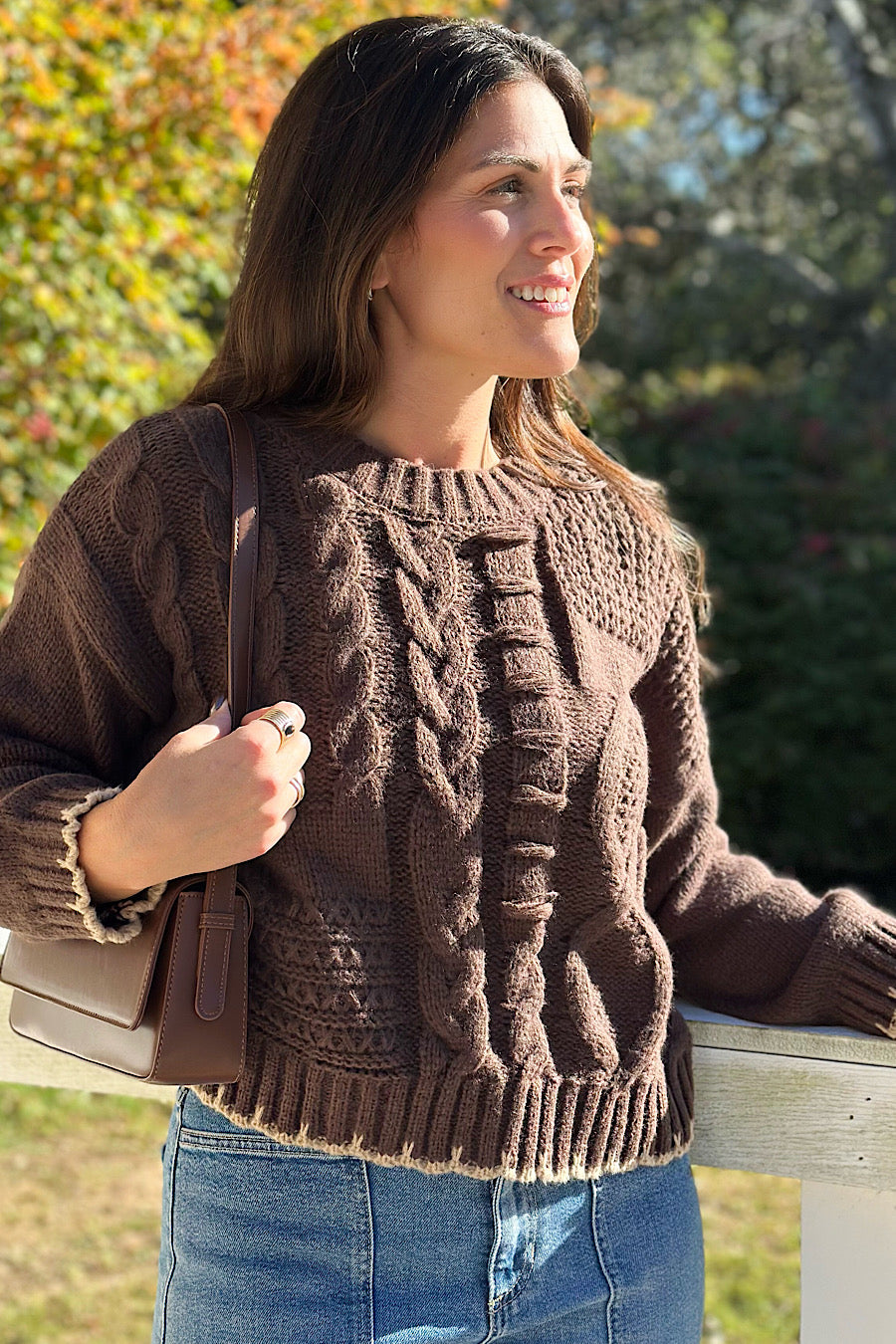 Shawna Cable Knit Contrast Stitch Sweater