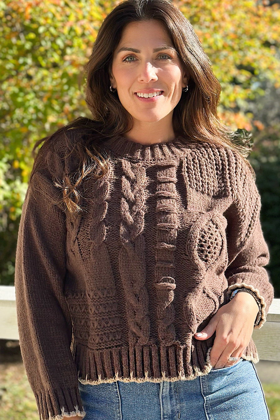 Shawna Cable Knit Contrast Stitch Sweater