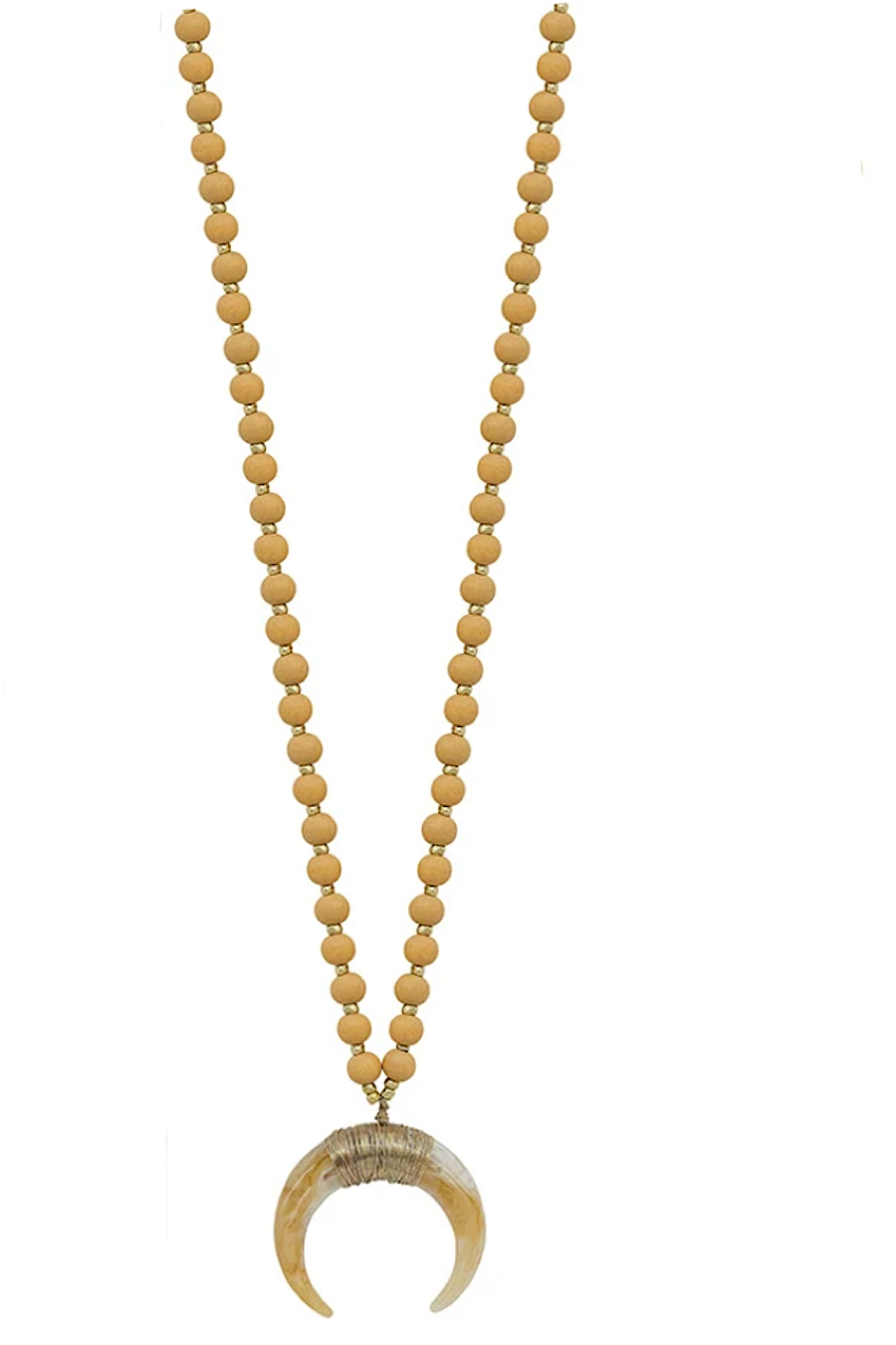 Horn Accent Long Necklace Natural Tan