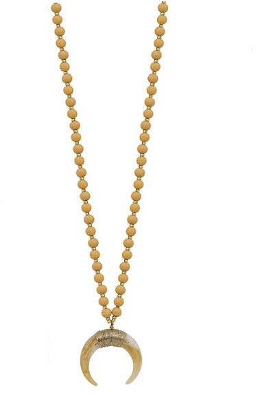 Horn Accent Long Necklace Natural Tan