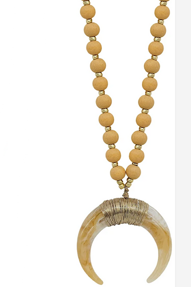 Horn Accent Long Necklace Natural Tan