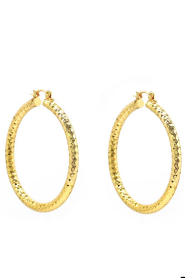 Textured Medium Hoop Earrings Gold