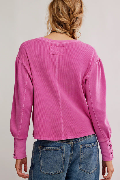 Free People Lapis Cuff Waffle Knit Top Plumdrop