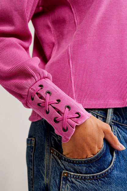 Free People Lapis Cuff Waffle Knit Top Plumdrop