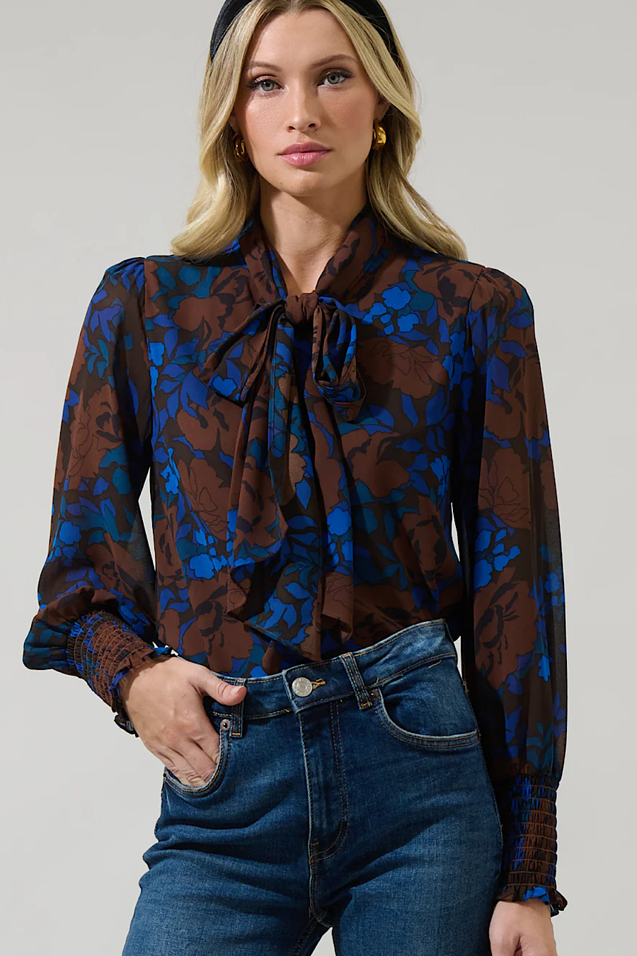 Lebanon Floral Printed Tie Neck Chiffon Blouse