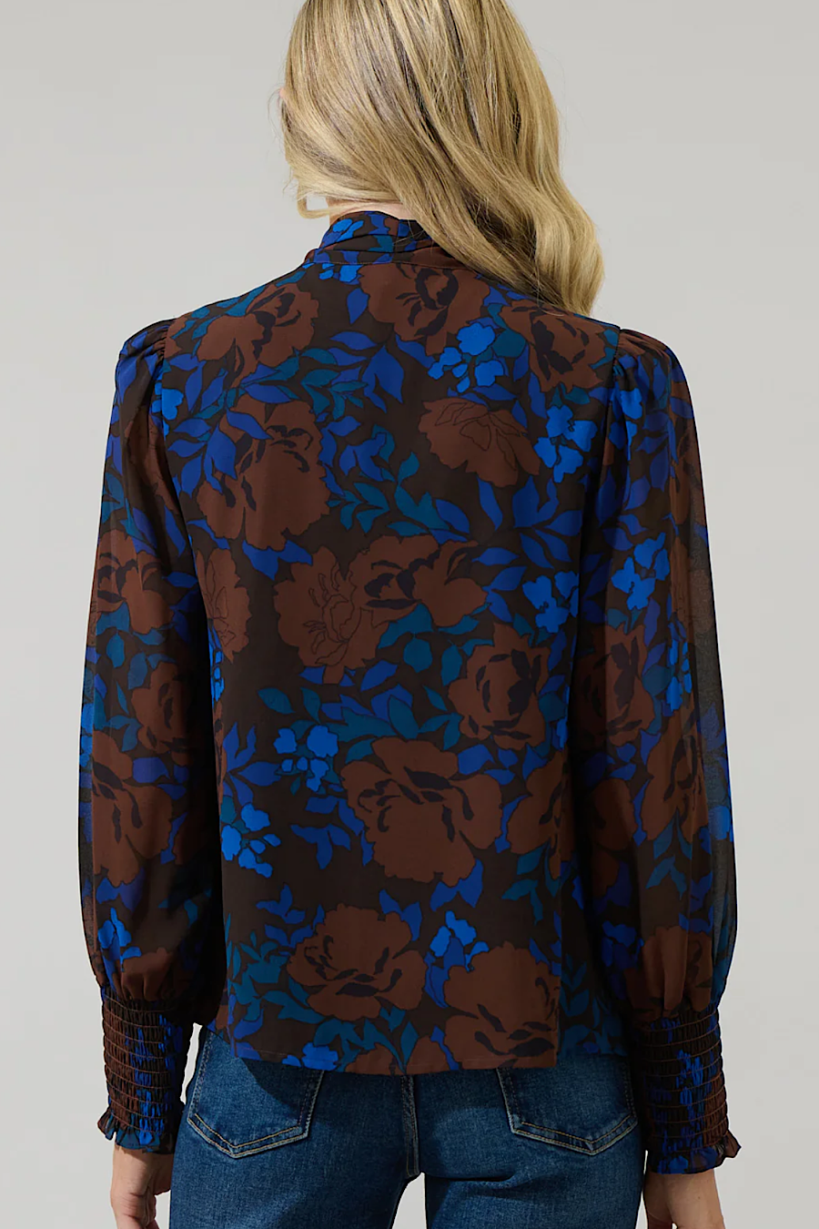 Lebanon Floral Printed Tie Neck Chiffon Blouse