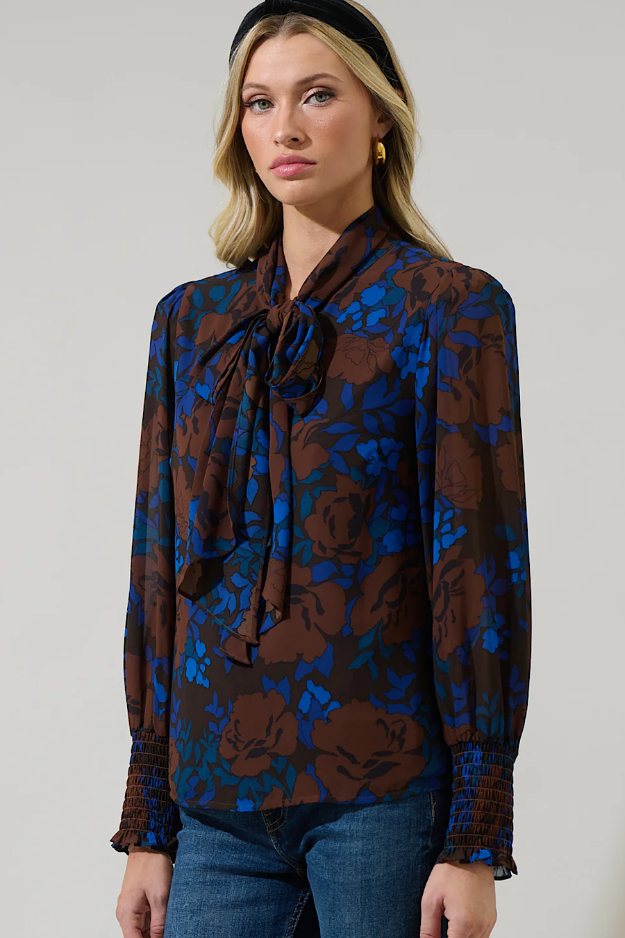 Lebanon Floral Printed Tie Neck Chiffon Blouse