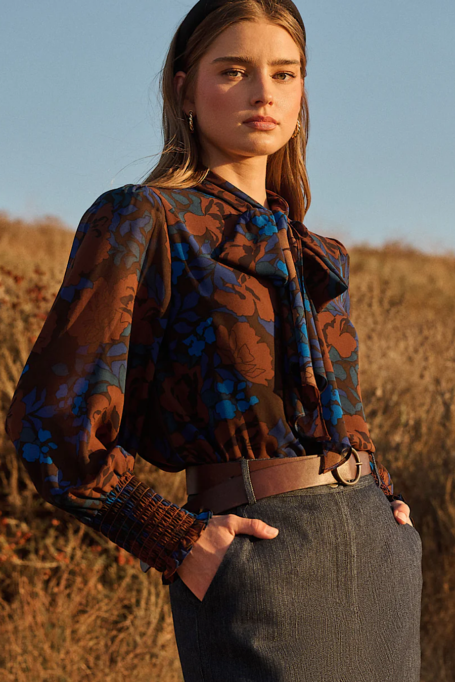 Lebanon Floral Printed Tie Neck Chiffon Blouse