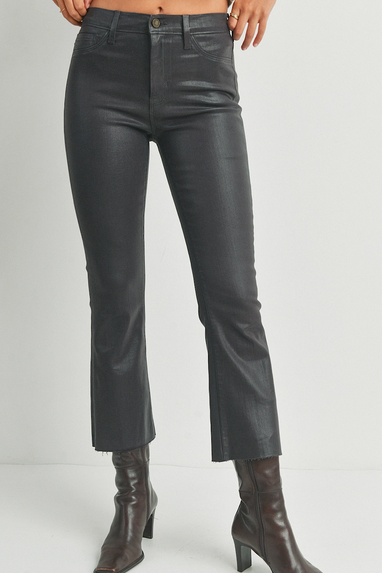 Coated Faux Leather Jeans Dark Brown