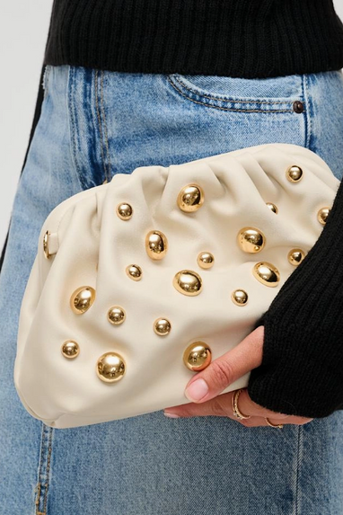 Make A Scene Studded Clutch Bag in Oat or Black