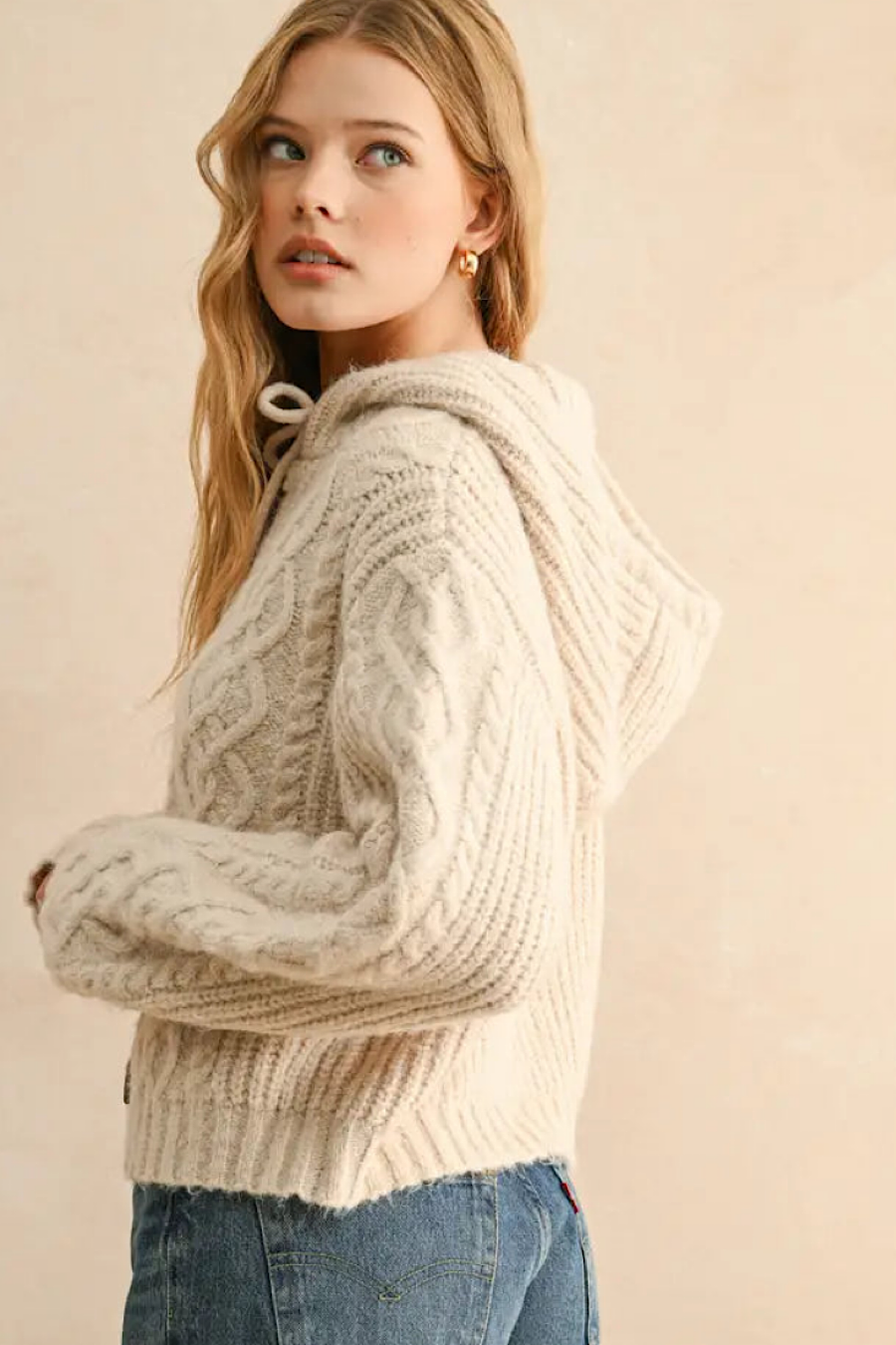 Snowed In Cable Knit Hooded Cardigan Sweater