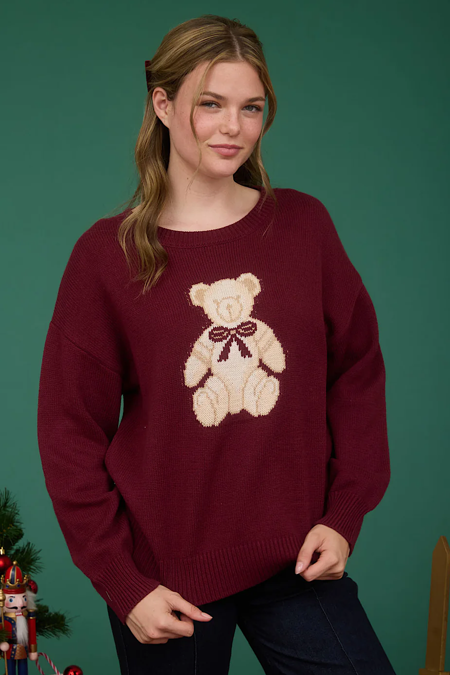 Ralph Teddy Bear Jacquard Sweater Merlot