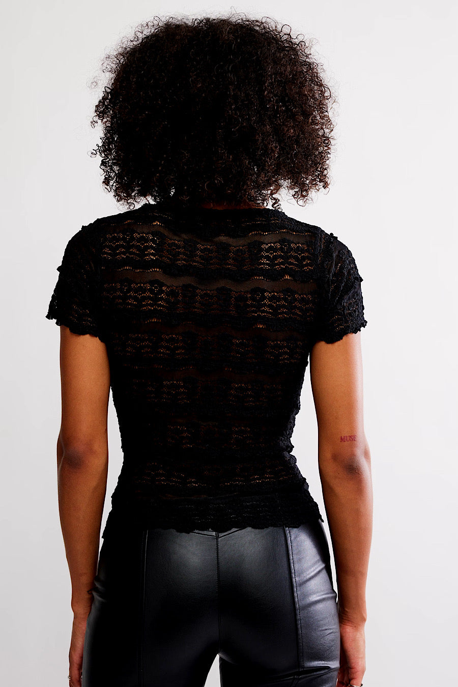 Free People Angelina Lace Tee Top Black