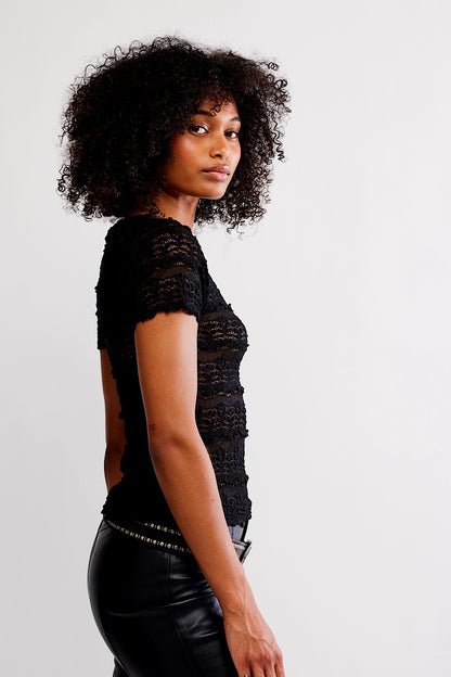 Free People Angelina Lace Tee Top Black