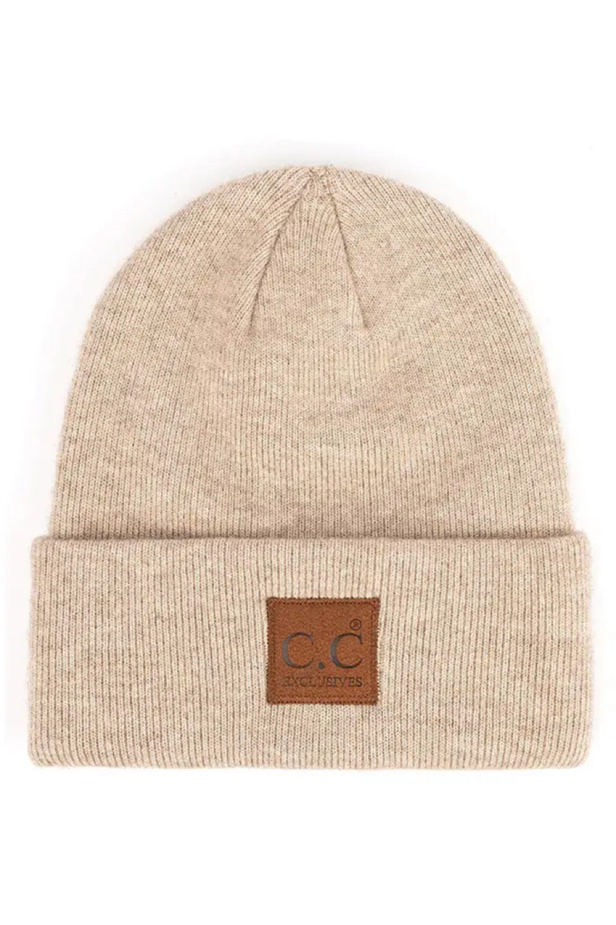 C.C Heather Knit Suede Patch Beanie Hat in Several Colors!