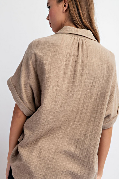 Simple Endeavor Gauze Cotton Top Taupe