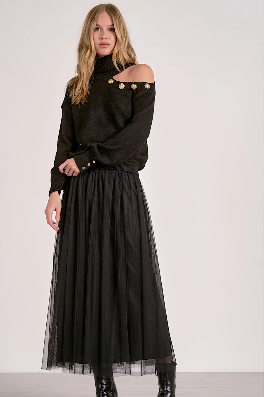 Swiss Alps Cutout Shoulder Sweater