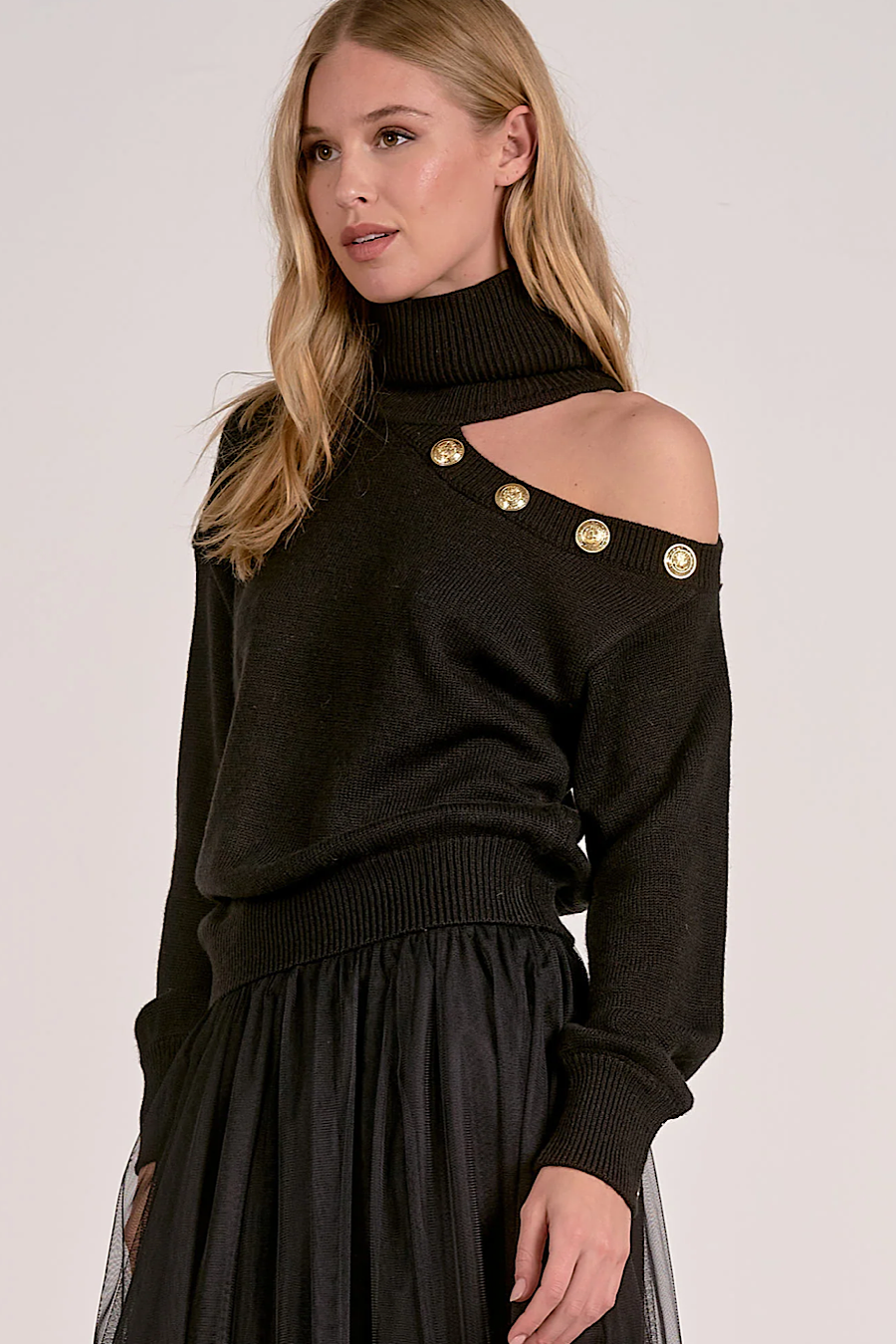 Swiss Alps Cutout Shoulder Sweater